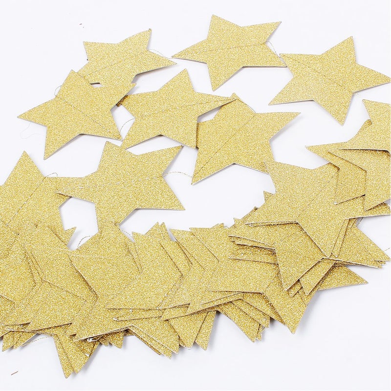 MOWO Star Paper Garland Circle Hanging Decor 3'' in Diameter 10ft (Gold Glitter, 2pc) - Image 4